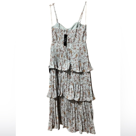 Lulus Cascading Crush Pale Blue Floral Print Tiered Bustier Midi Dress-Small - Picture 13 of 16